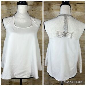 Lauren Conrad Womens Beaded T Back w/Bow Tank Top Size XS Cream Pink Tint